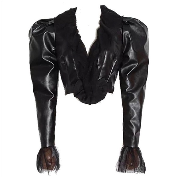 NWT Cropped Vegan Leather Blazer- Black (S) - Picture 2 of 10